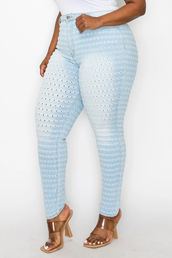 LEG-54 {Bonnie & Clyde} Light Blue Sexy Bullet Holes Jeans PLUS SIZE 1X 2X 3X - Image 2