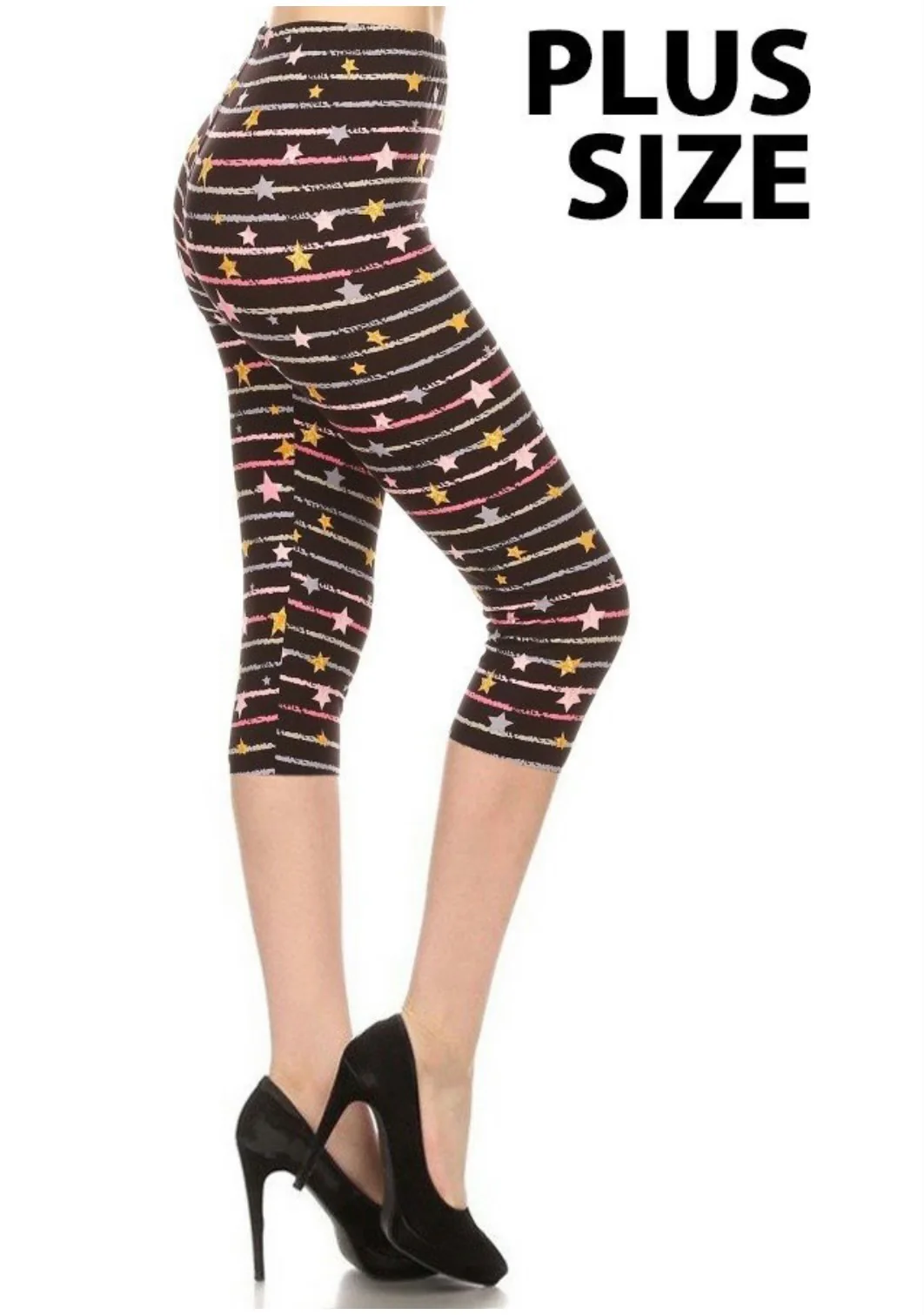 LEG-17 {For The Stars) Black Striped Butter Soft Capri Leggings - Image 2