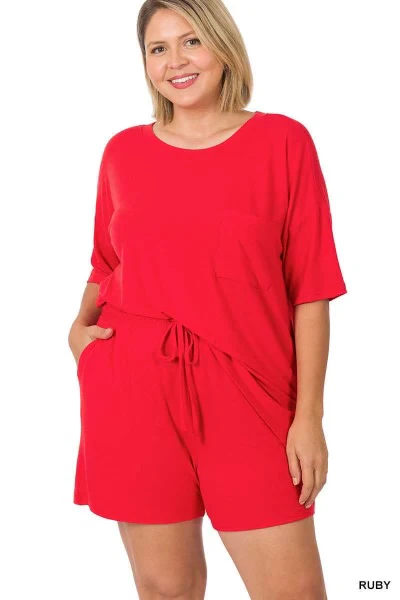 LEG-21 {Got Things To Do} Ruby Red Short Sleeve Short Set PLUS SIZE 1X 2X 3X - Image 2