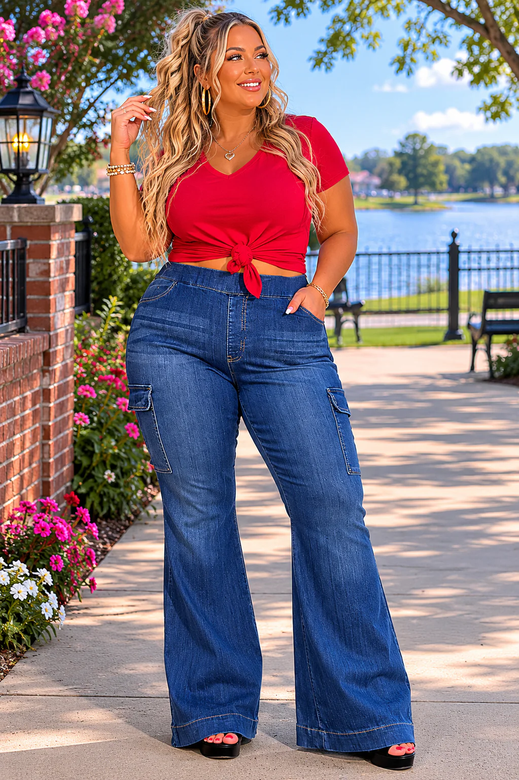 BT {Ms. Cello} Dark Denim Flared Cargo Jeggings - Image 3