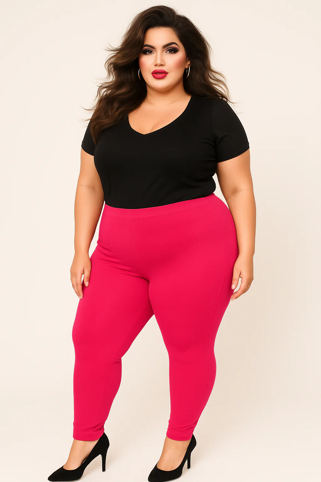LEG-46 {Pursuit Of Comfort} Fuchsia Full Length Leggings EXTENDED PLUS SIZE