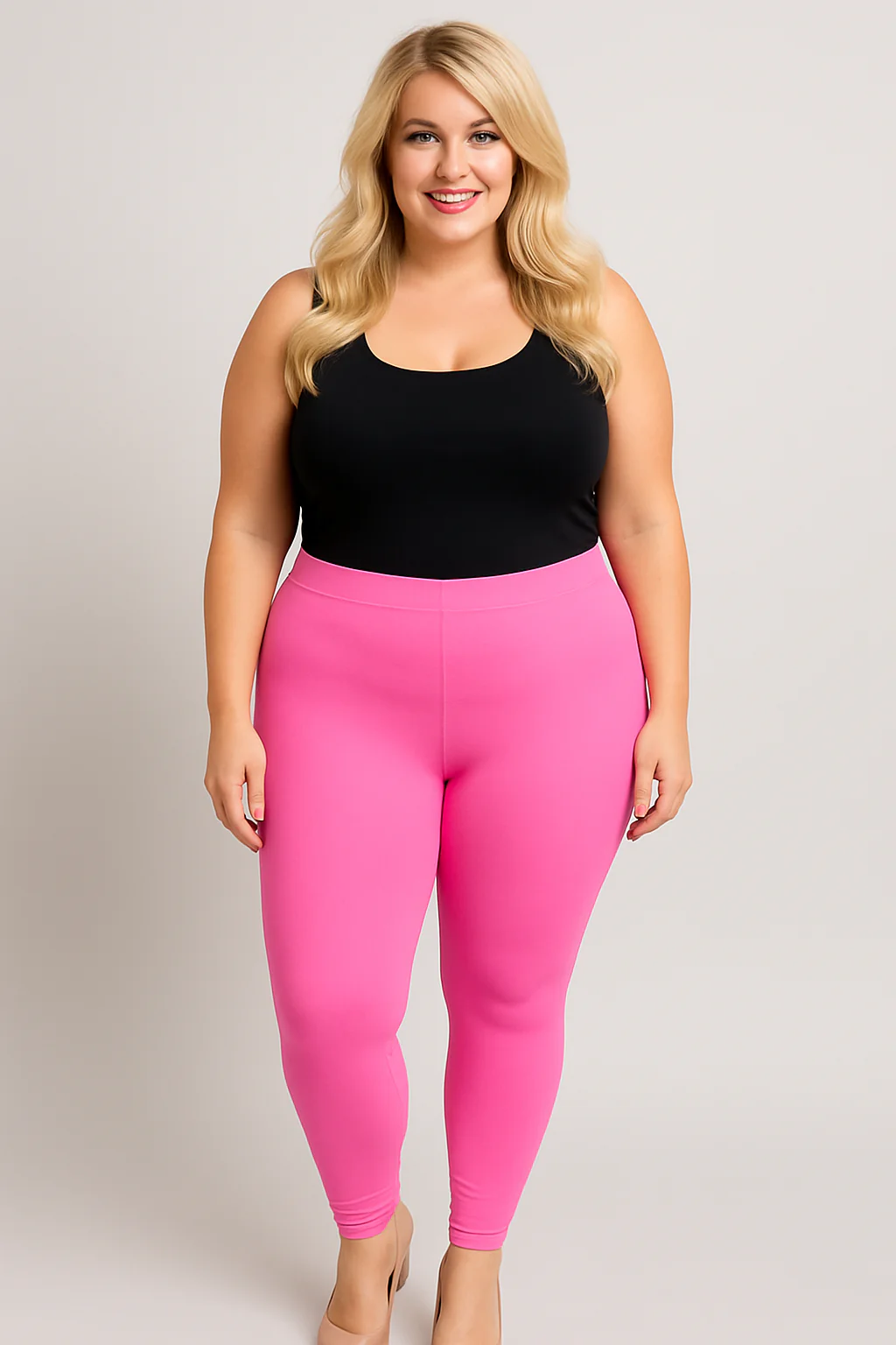 LEG-27 {Pursuit Of Comfort} Neon Fuchsia Full Length Leggings EXTENDED PLUS SIZE