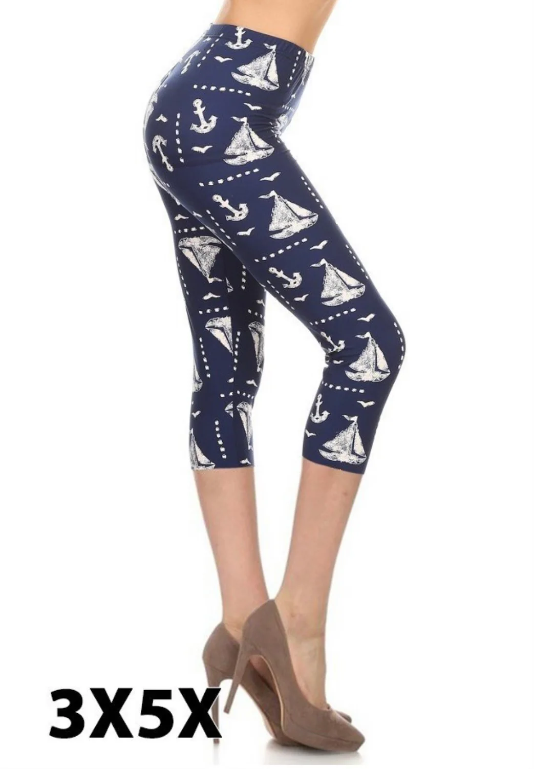 LEG-17 (Sailing By The Sea) Navy Butter-Soft Legging EXTENDED PLUS SIZE 3X-5Xs - Image 2