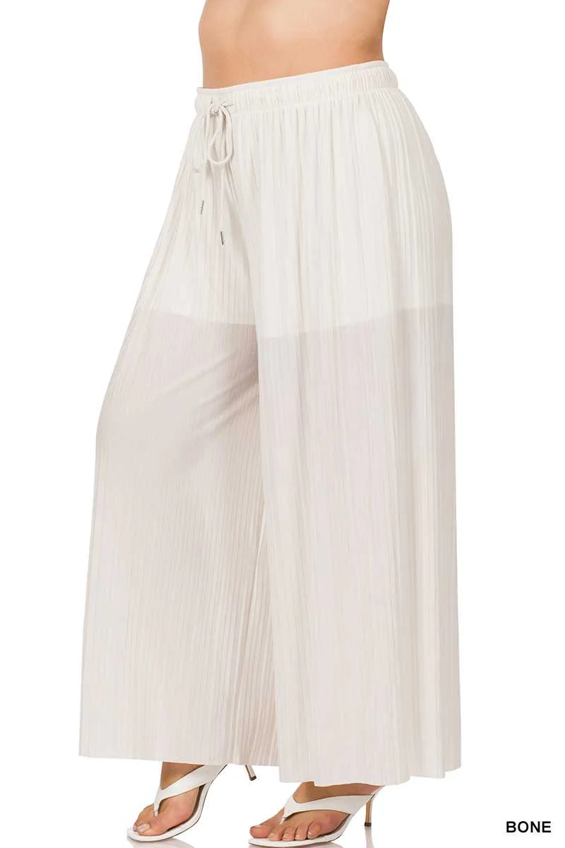 LEG-93 {Sights On You} Bone Pleated Wide Leg Pants PLUS SIZE 1X 2X 3X - Image 2