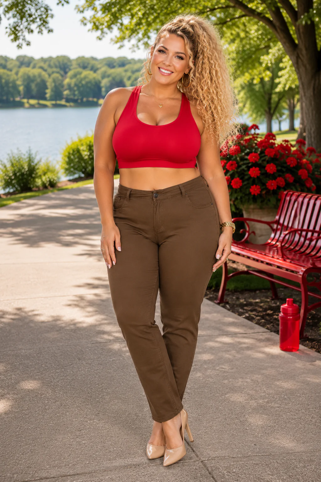 LEG-61 {Trendy Traveler} Brown Pants W/Front & Back Pockets EXTENDED PLUS SIZE 14X 16X 18X 20X 22X 24X - Image 2