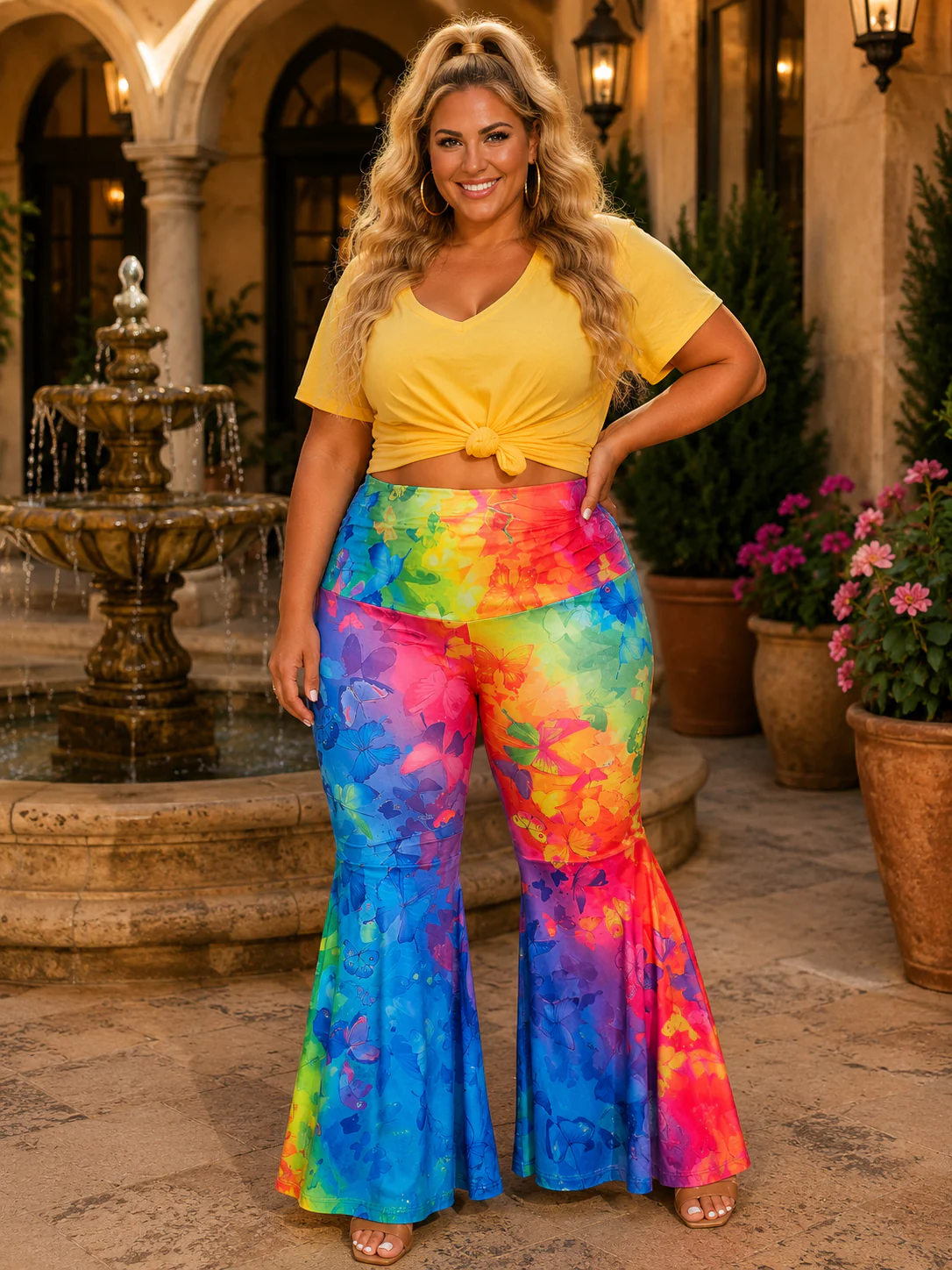 BT Blue Butterfly Wide Waist Bell Bottom Pants
