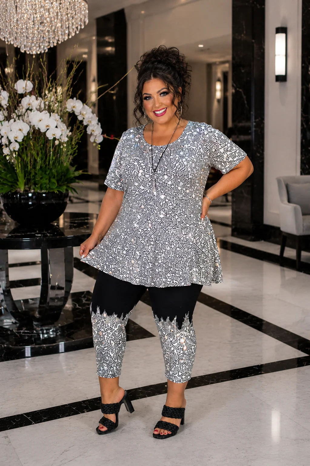SET {Relaxing} Black Print Loungewear Set