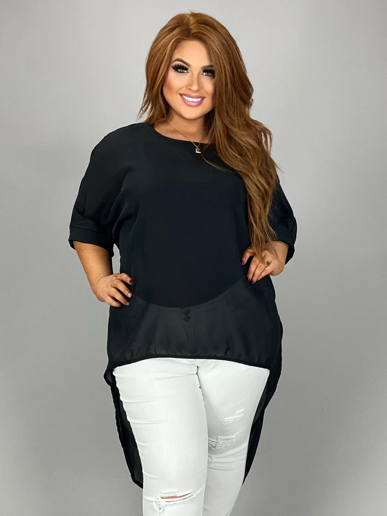 SSS-B {Cool Topic} Black Sheer Hi-Lo with Cuff Sleeves - Image 3