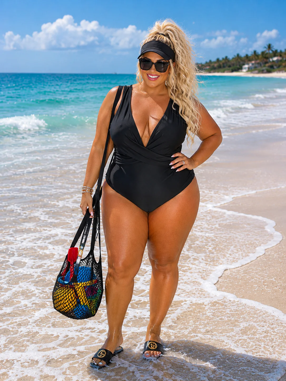 SWIM-C {Seaside Sweetie} Black One Piece Swimsuit PLUS SIZE 3X