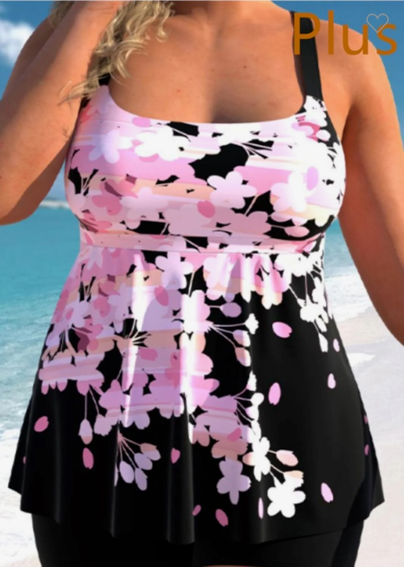 SWIM-D {Secret Is Safe} Pink/Black Print 2 Piece Swimsuit PLUS SIZE 1X 2X 3X - Image 2