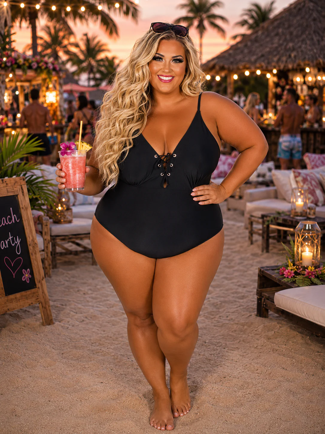 SWIM-E {Island Hopping} Black Lace Up One Piece Swimsuit EXTENDED PLUS SIZE 4X