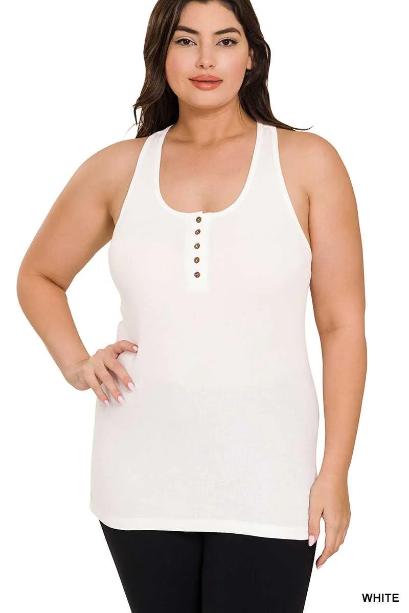 TANK top  {Savvy Chic} White Ribbed Racerback Tank PLUS SIZE 1X 2X 3X