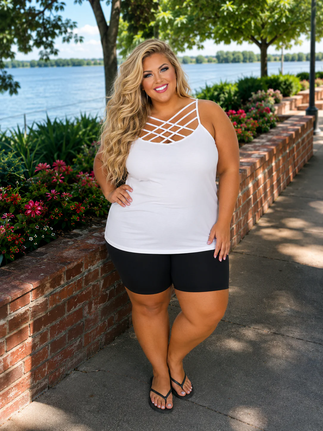 TANK {Uptown Girl} WHITE Caged Neck Shaper Tank  PLUS SIZE 1X/2X  2X/3X